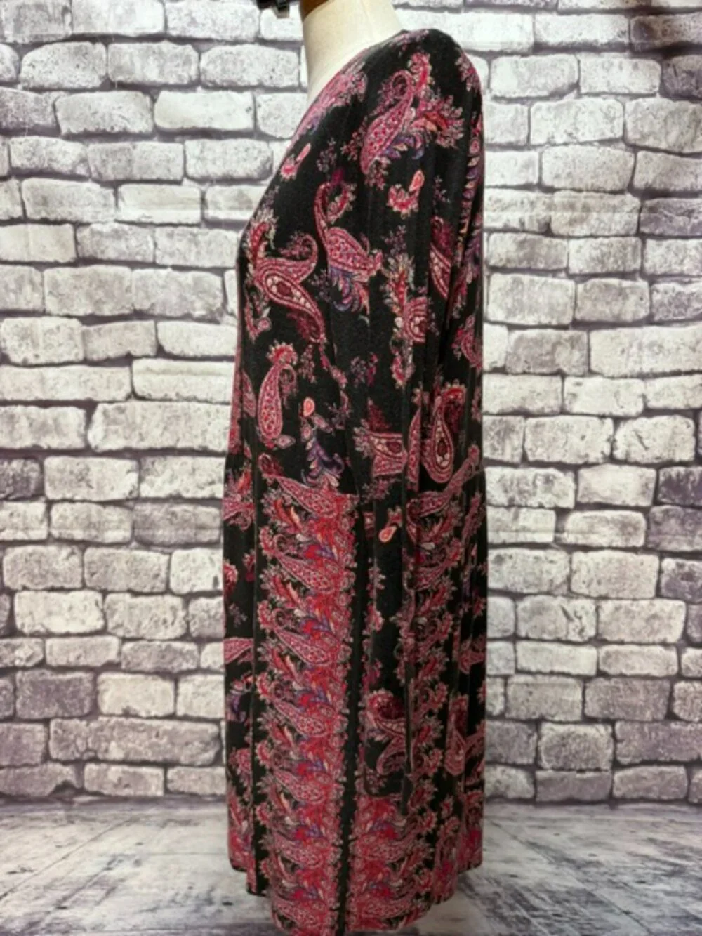 J. Jill Red & Black Long Sleeve Dress Size L